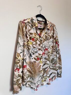 Philosophy Cream Button-Up Shirt with Multicolor Botanical Print